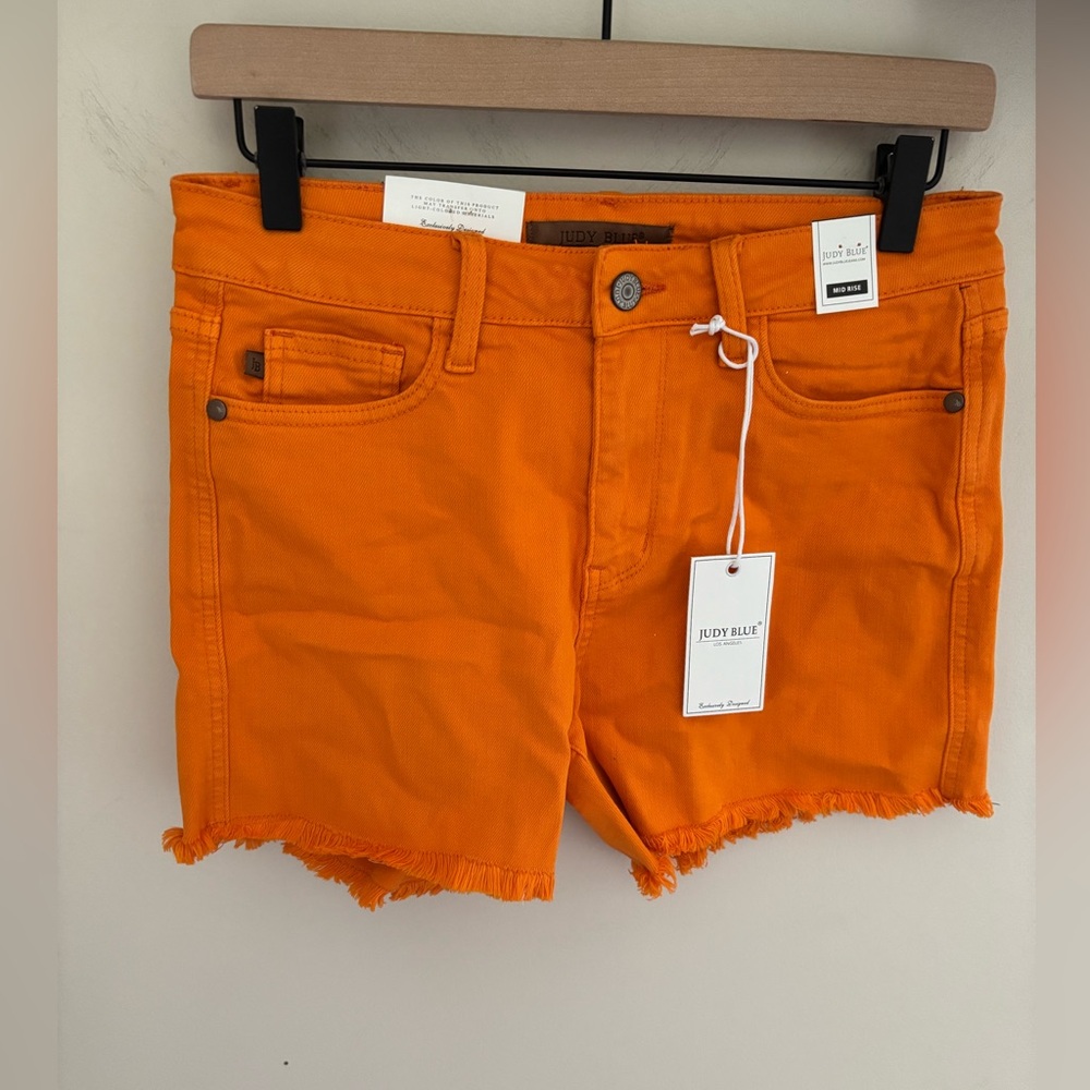 ✨NWT Orange Judy Blue Frayed Hem Ultimate Stretch Denim Shorts size M - Picture 5 of 7